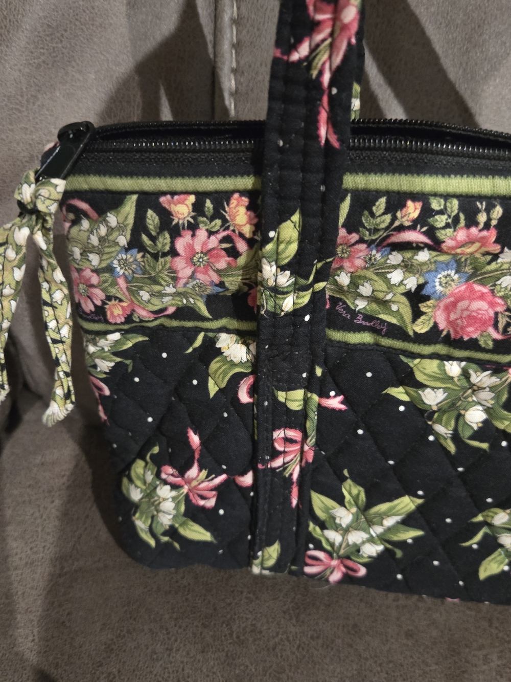 Vera Bradley Retired"New Hope" Floral Quilted Tote Bag Purse Pockets Black Pink - Picture 3 of 12